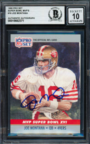Joe Montana Autographed 1990 Pro Set Card #16 San Francisco 49ers Auto Grade Gem Mint 10 Beckett BAS Stock #261786