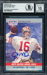 Joe Montana Autographed 1990 Pro Set Card #24 San Francisco 49ers Auto Grade Gem Mint 10 Beckett BAS Stock #261788