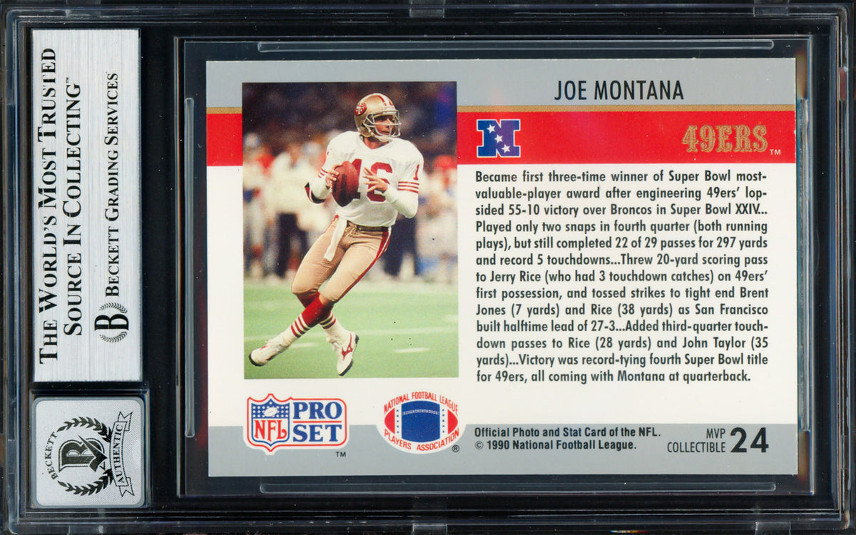 Joe Montana Autographed 1990 Pro Set Card #24 San Francisco 49ers Auto Grade Gem Mint 10 Beckett BAS Stock #261788