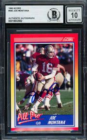 Joe Montana Autographed 1990 Score Card #582 San Francisco 49ers Auto Grade Gem Mint 10 Beckett BAS Stock #261791