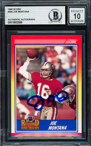 Joe Montana Autographed 1990 Score Card #594 San Francisco 49ers Auto Grade Gem Mint 10 Beckett BAS Stock #261792