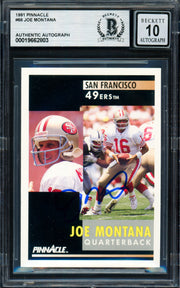 Joe Montana Autographed 1991 Pinnacle Card #66 San Francisco 49ers Auto Grade Gem Mint 10 Beckett BAS Stock #261795