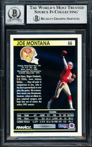 Joe Montana Autographed 1991 Pinnacle Card #66 San Francisco 49ers Auto Grade Gem Mint 10 Beckett BAS Stock #261795
