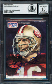 Joe Montana Autographed 1991 Pro Set Card #387 San Francisco 49ers Auto Grade Gem Mint 10 Beckett BAS Stock #261798