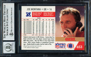 Joe Montana Autographed 1991 Pro Set Card #653 San Francisco 49ers Auto Grade Gem Mint 10 Beckett BAS Stock #261799