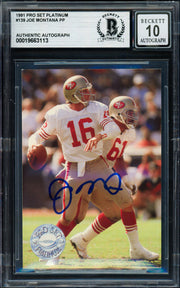 Joe Montana Autographed 1991 Pro Set Platinum Card #139 San Francisco 49ers Auto Grade Gem Mint 10 Beckett BAS Stock #261800