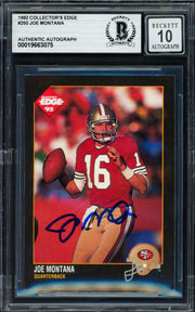 Joe Montana Autographed 1992 Collectors Edge Card #250 San Francisco 49ers Auto Grade Gem Mint 10 Beckett BAS Stock #261802