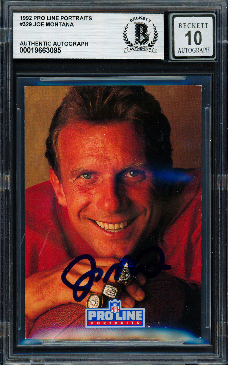 Joe Montana Autographed 1992 Proline Portraits Card #329 San Francisco 49ers Auto Grade Gem Mint 10 Beckett BAS Stock #261803