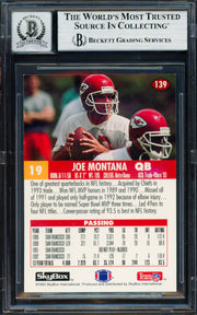 Joe Montana Autographed 1993 Skybox Card #139 Kansas City Chiefs Auto Grade Gem Mint 10 Beckett BAS Stock #261804