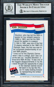 John Stockton Autographed 1991-92 Hoops Card #584 1992 USA Dream Team Auto Grade Gem Mint 10 Beckett BAS Stock #261807