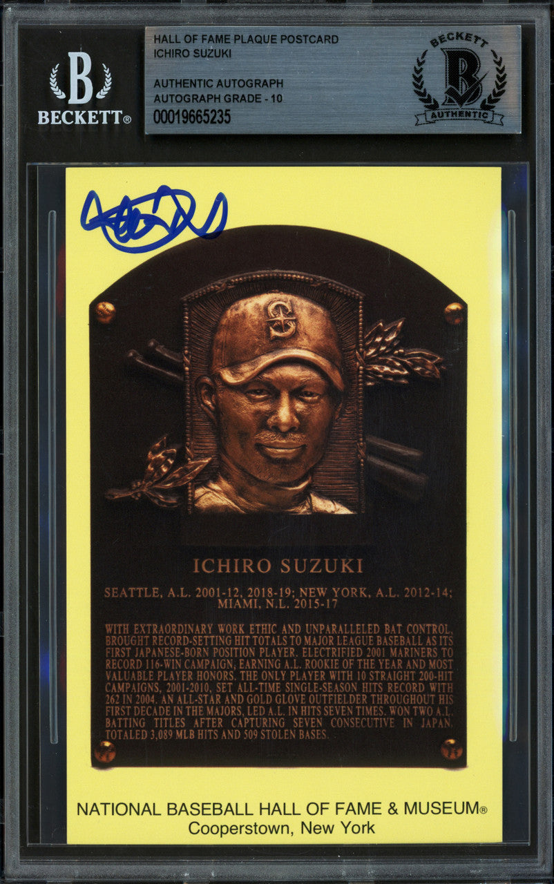 Ichiro Suzuki Autographed Hall of Fame Plaque Postcard (Postmarked 7/27/25) Seattle Mariners Auto Grade Gem Mint 10 Beckett BAS Stock #261812
