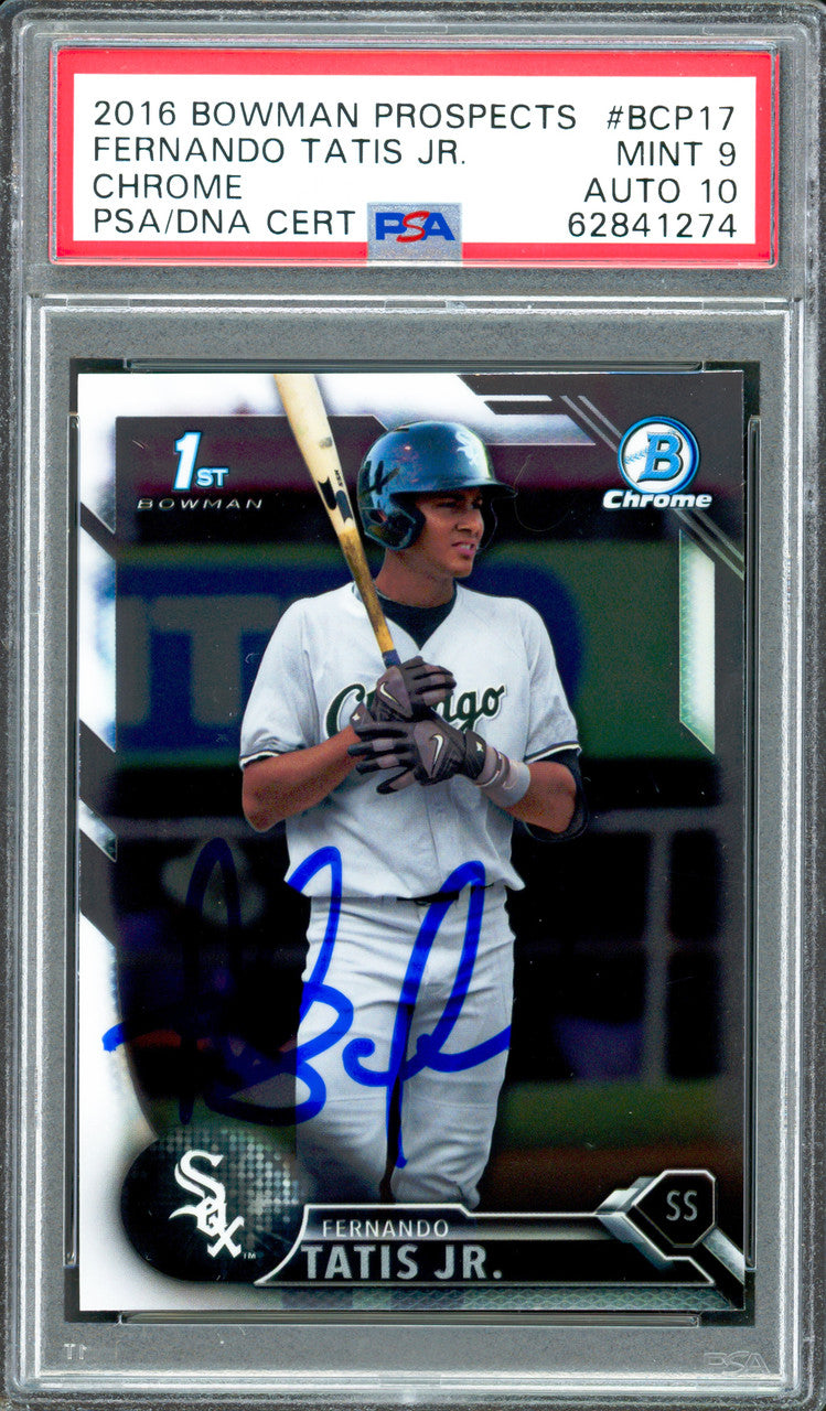Fernando Tatis Jr. Autographed 2016 Bowman Chrome Rookie Card #BCP17 San Diego Padres PSA 9 Auto Grade Gem Mint 10 PSA/DNA Stock #262008