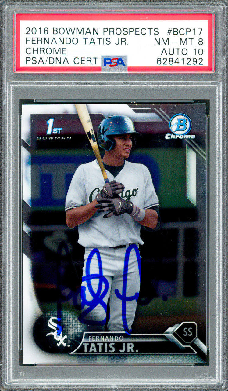 Fernando Tatis Jr. Autographed 2016 Bowman Chrome Rookie Card #BCP17 San Diego Padres PSA 8 Auto Grade Gem Mint 10 PSA/DNA Stock #262011
