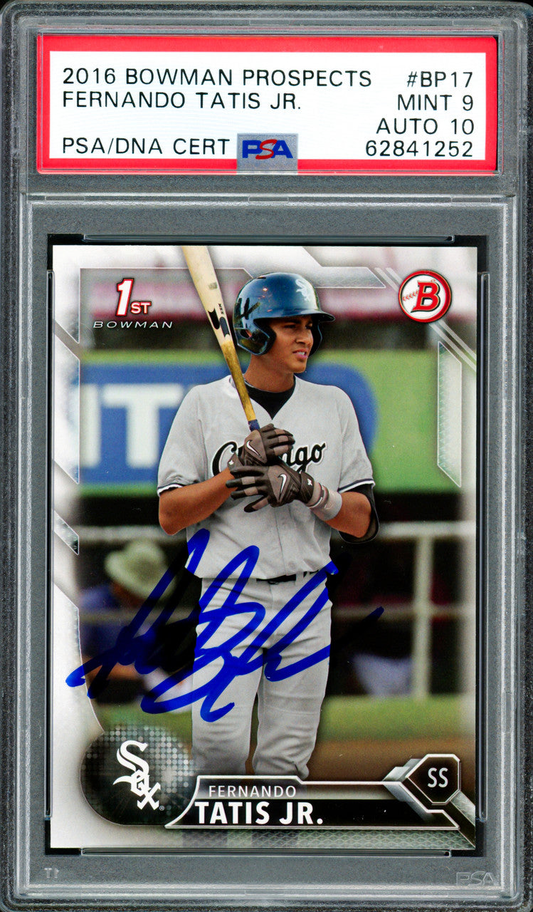 Fernando Tatis Jr. Autographed 2016 Bowman Prospects Rookie Card #BP17 San Diego Padres PSA 9 Auto Grade Gem Mint 10 PSA/DNA Stock #262013