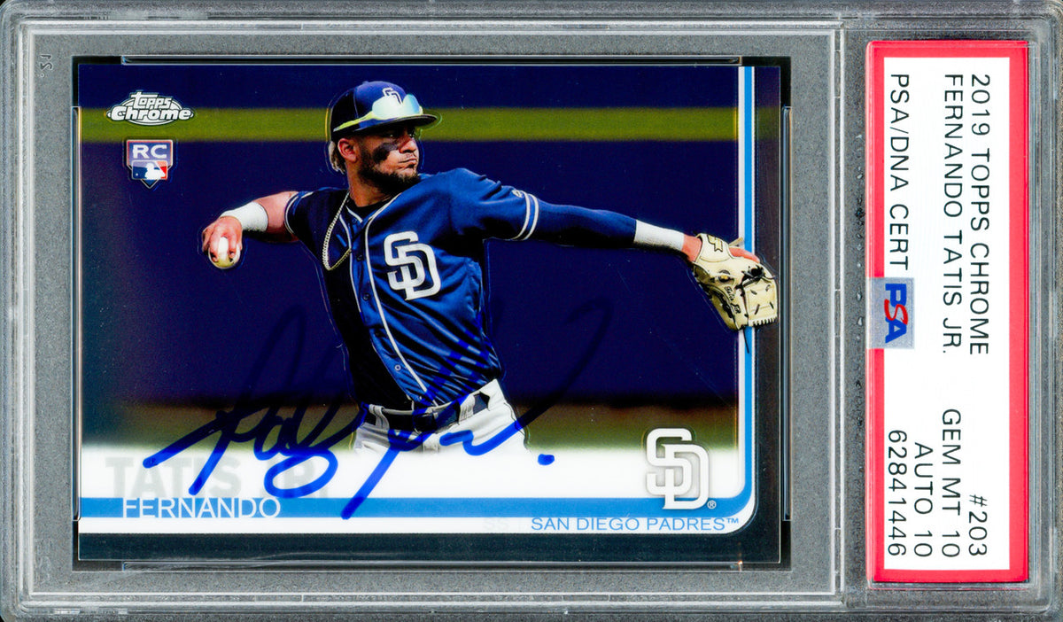 Fernando Tatis Jr. Autographed 2019 Topps Chrome Rookie Card #203 San Diego Padres PSA 10 Auto Grade Gem Mint 10 PSA/DNA Stock #262015