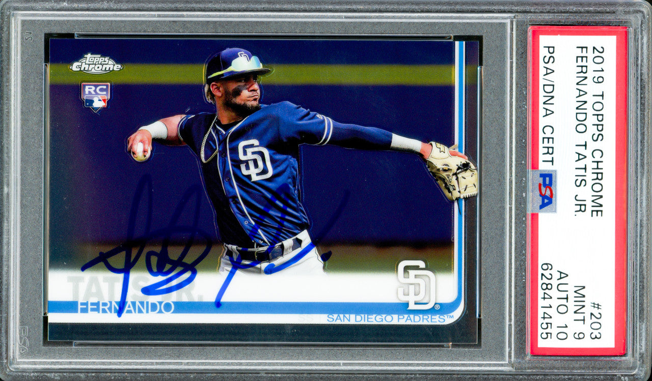 Fernando Tatis Jr. Autographed 2019 Topps Chrome Rookie Card #203 San Diego Padres PSA 9 Auto Grade Gem Mint 10 PSA/DNA Stock #262018