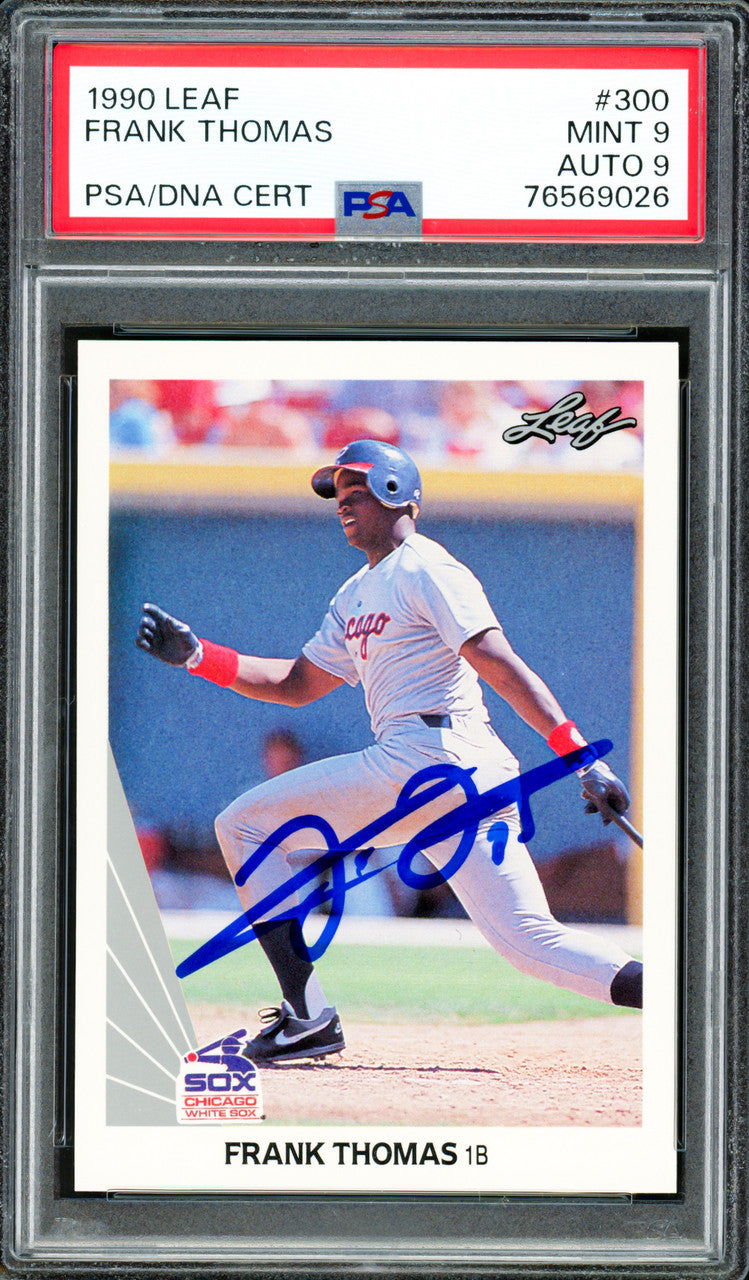 Frank Thomas Autographed 1990 Leaf Rookie Card #300 Chicago White Sox PSA 9 Auto Grade Mint 9 PSA/DNA Stock #262019