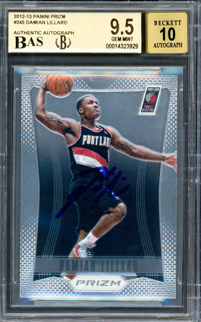 Damian Lillard Autographed 2012-13 Panini Prizm Rookie Card #245 Portland Trail Blazers BGS 9.5 Auto Grade Gem Mint 10 Beckett BAS Stock #262025