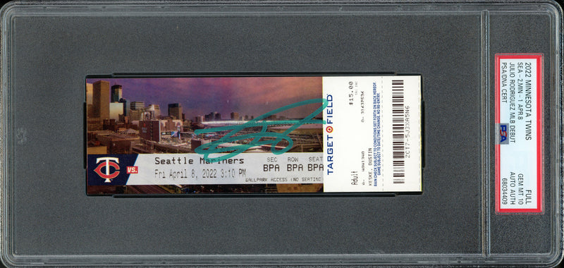 Julio Rodriguez Autographed 2022 MLB Debut Rookie Ticket 4/8/2022 Seattle Mariners PSA 10 (Stadium) PSA/DNA Stock #262034