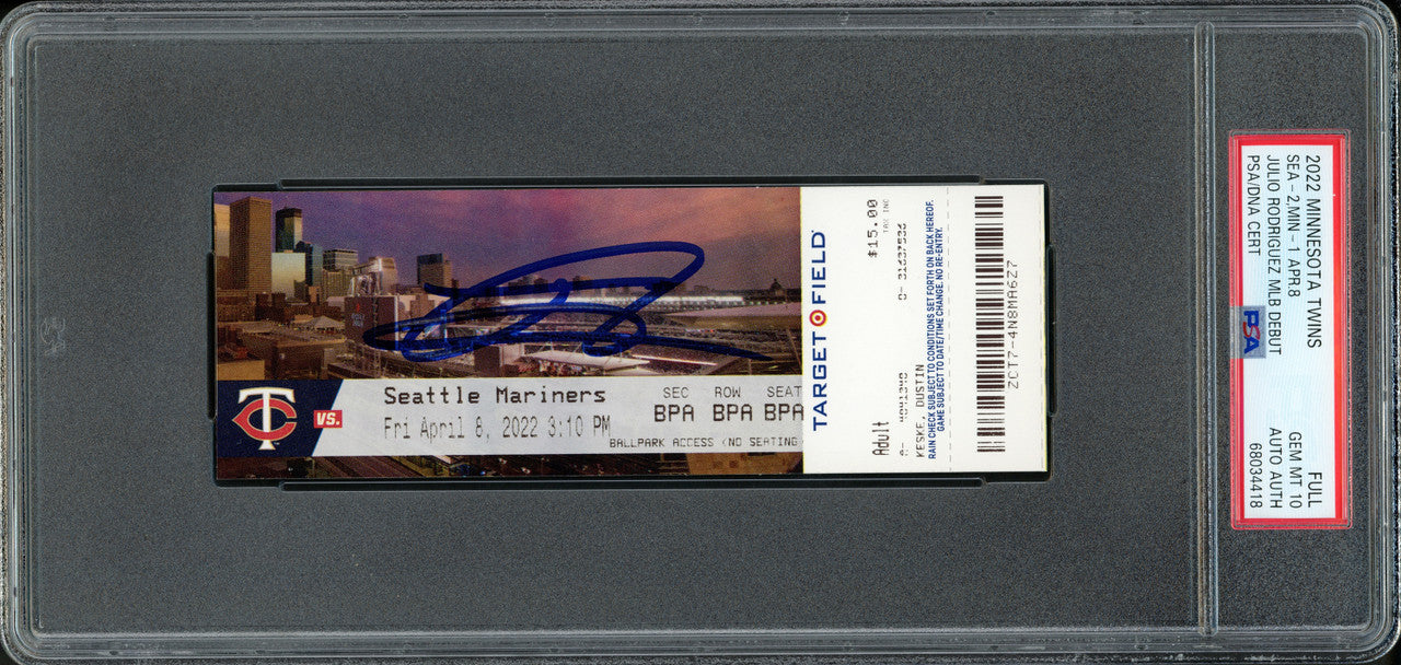 Julio Rodriguez Autographed 2022 MLB Debut Rookie Ticket 4/8/2022 Seattle Mariners PSA 10 (Stadium) PSA/DNA Stock #262035