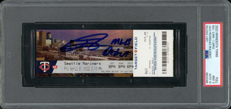 Julio Rodriguez Autographed 2022 MLB Debut Rookie Ticket 4/8/2022 Seattle Mariners PSA 9 Auto Grade Gem Mint 10 "MLB Debut" (Stadium) PSA/DNA Stock #262037