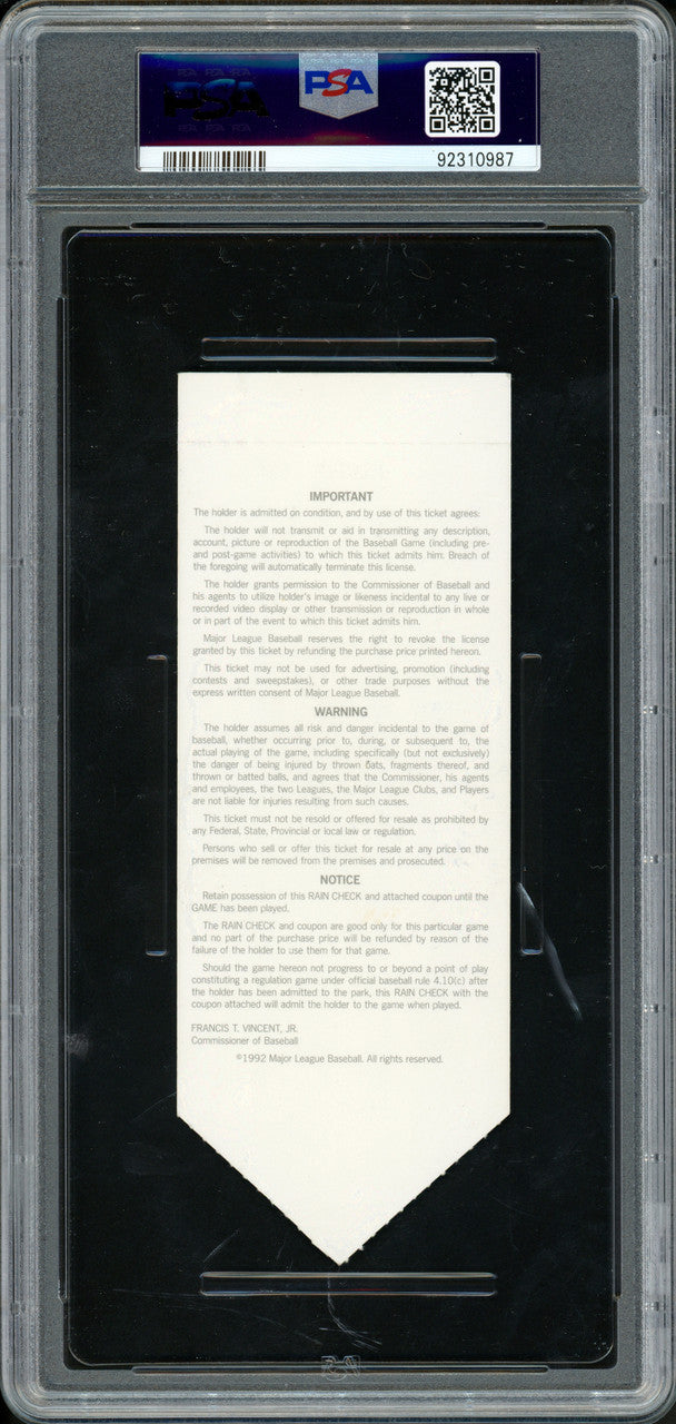 Ken Griffey Jr. Autographed 1992 All Star Game Ticket Seattle Mariners Auto Grade Gem Mint 10 "MVP 92" PSA/DNA Stock #262043