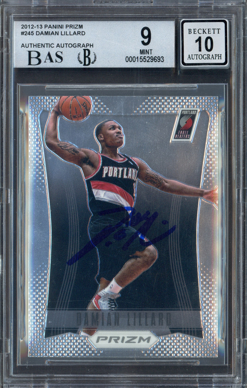 Damian Lillard Autographed 2012-13 Panini Prizm Rookie Card #245 Portland Trail Blazers BGS 9 Auto Grade Gem Mint 10 Beckett BAS Stock #262044