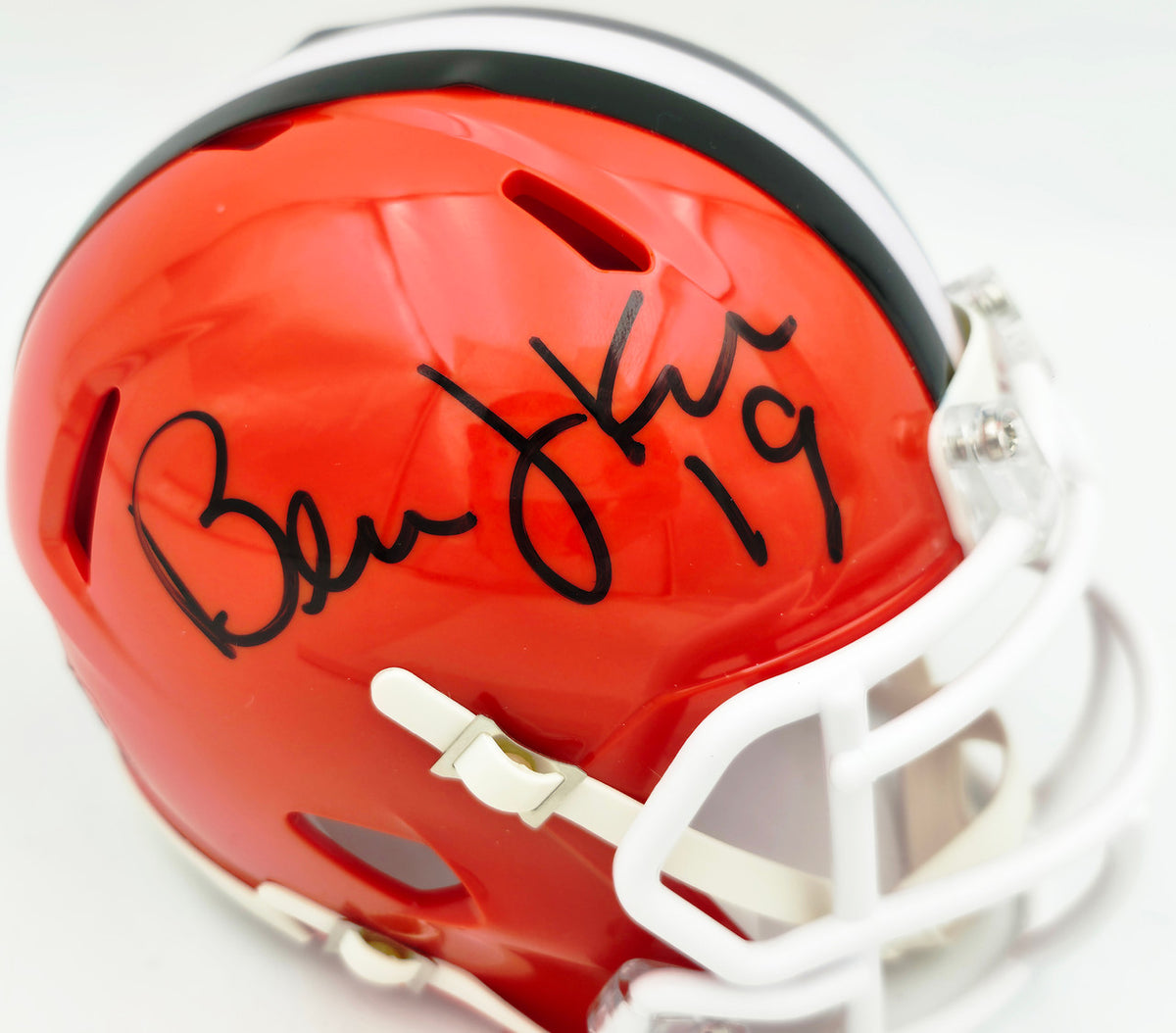 Bernie Kosar Autographed Cleveland Browns Orange 1975-05 Throwback Speed Mini Helmet JSA Witness Stock #261881