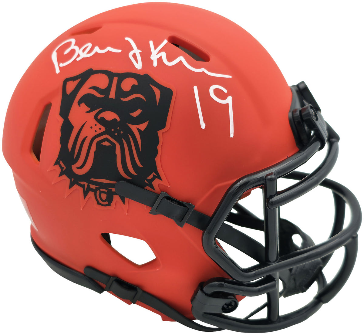 Bernie Kosar Autographed Cleveland Browns Rave Orange Speed Mini Helmet JSA Witness Stock #261882
