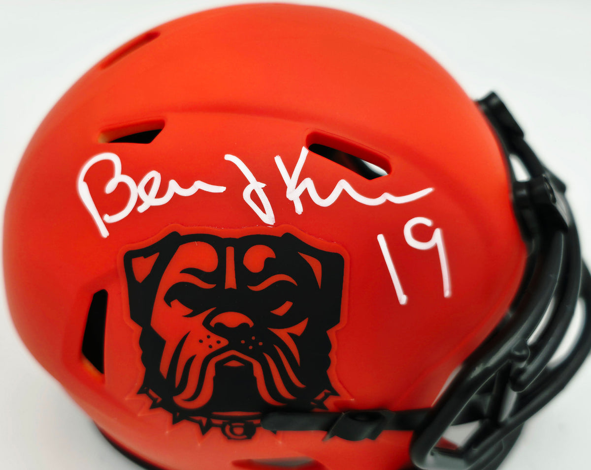 Bernie Kosar Autographed Cleveland Browns Rave Orange Speed Mini Helmet JSA Witness Stock #261882