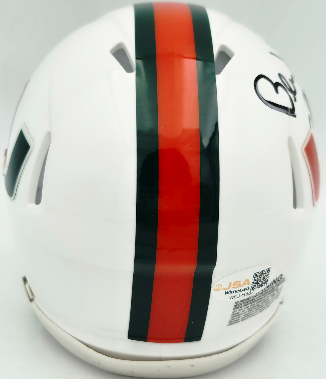 Bernie Kosar Autographed Miami Hurricanes White Traditional Speed Mini Helmet JSA Witness Stock #261884