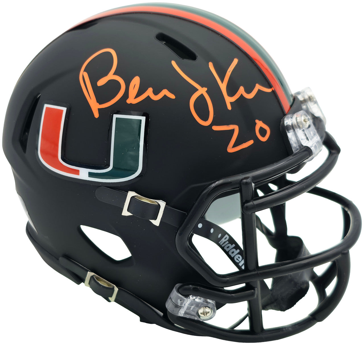 Bernie Kosar Autographed Miami Hurricanes Black Nights Alternate Speed Mini Helmet JSA Witness Stock #261885