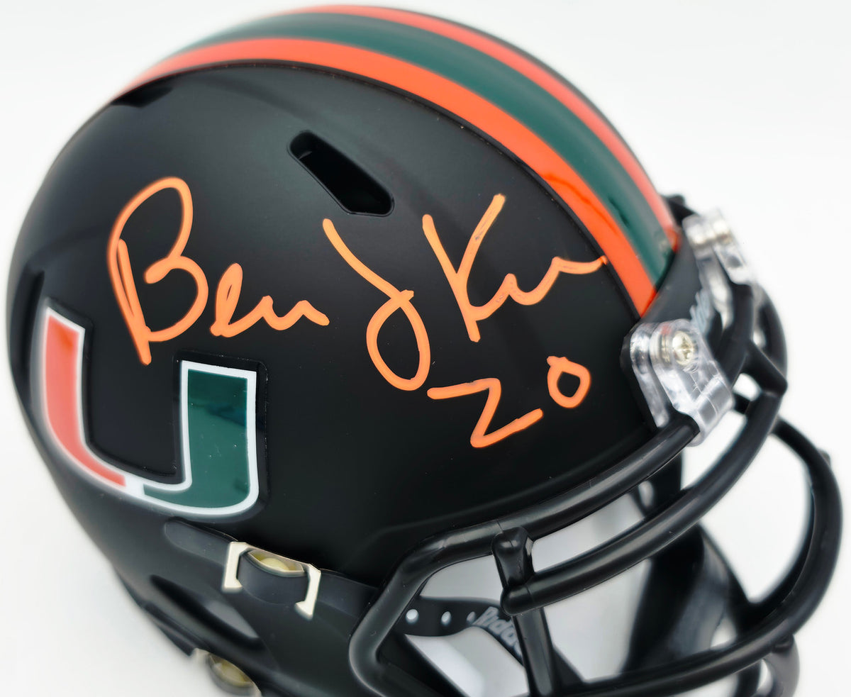 Bernie Kosar Autographed Miami Hurricanes Black Nights Alternate Speed Mini Helmet JSA Witness Stock #261885