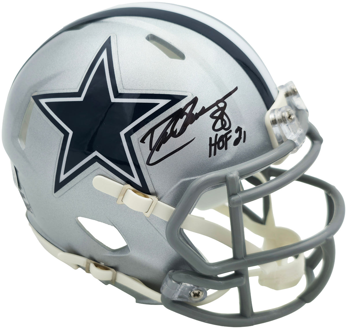 Drew Pearson Autographed Dallas Cowboys Silver Speed Mini Helmet "HOF 21" Beckett BAS QR Stock #261894