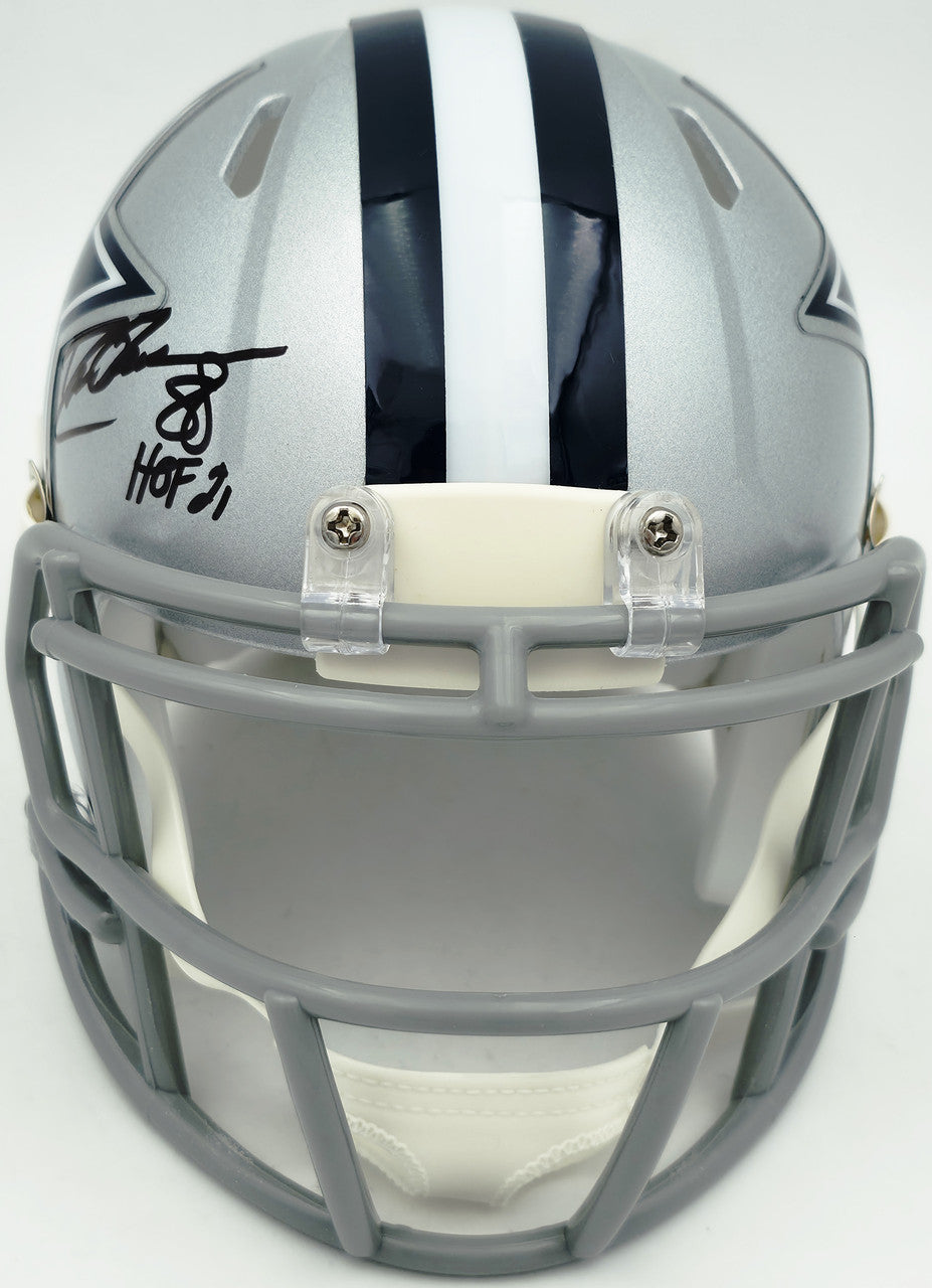 Drew Pearson Autographed Dallas Cowboys Silver Speed Mini Helmet "HOF 21" Beckett BAS QR Stock #261894