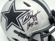 Drew Pearson Autographed Dallas Cowboys Rave Silver Speed Mini Helmet "HOF 21" Beckett BAS QR Stock #261895