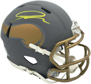 Jordan Addison Autographed Minnesota Vikings Slate Silver Speed Mini Helmet (In Yellow) Beckett BAS QR Stock #261897