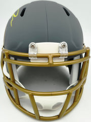 Jordan Addison Autographed Minnesota Vikings Slate Silver Speed Mini Helmet (In Yellow) Beckett BAS QR Stock #261897