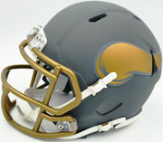 Jordan Addison Autographed Minnesota Vikings Slate Silver Speed Mini Helmet (In Yellow) Beckett BAS QR Stock #261897