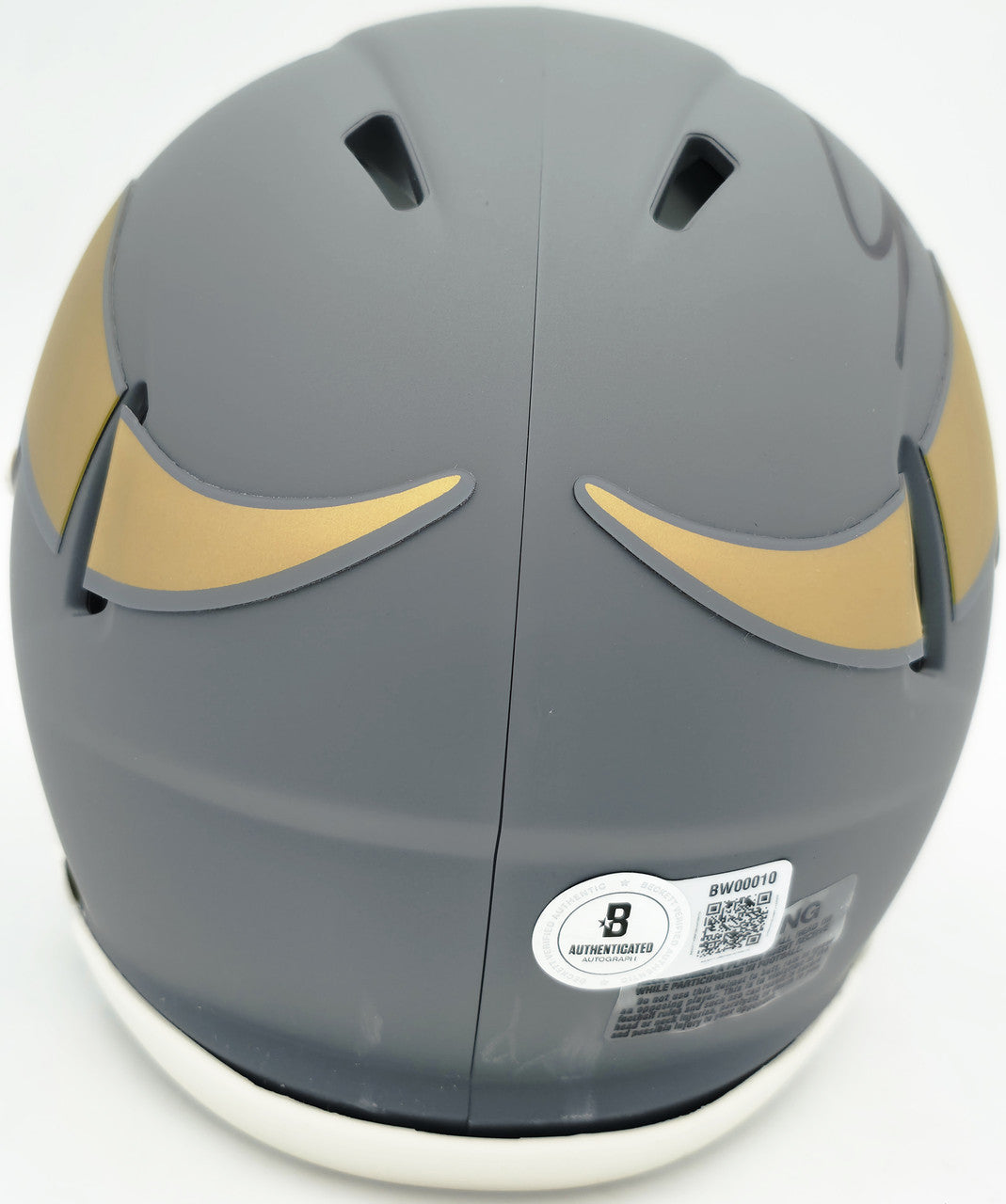 Jordan Addison Autographed Minnesota Vikings Slate Silver Speed Mini Helmet (In Black) Beckett BAS QR Stock #261898