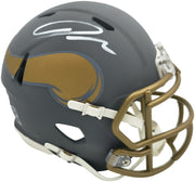 Jordan Addison Autographed Minnesota Vikings Slate Silver Speed Mini Helmet (In White) Beckett BAS QR Stock #261899