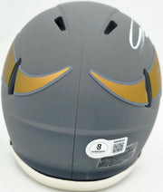 Jordan Addison Autographed Minnesota Vikings Slate Silver Speed Mini Helmet (In White) Beckett BAS QR Stock #261899
