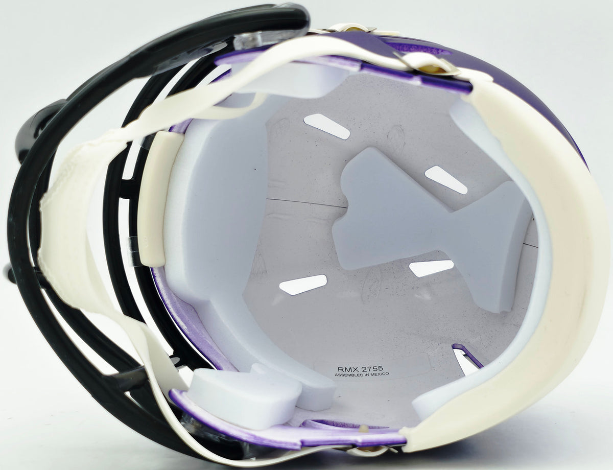Jordan Addison Autographed Minnesota Vikings Purple Speed Mini Helmet (In Yellow) Beckett BAS QR Stock #261900