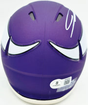 Jordan Addison Autographed Minnesota Vikings Purple Speed Mini Helmet (In White) Beckett BAS QR Stock #261901