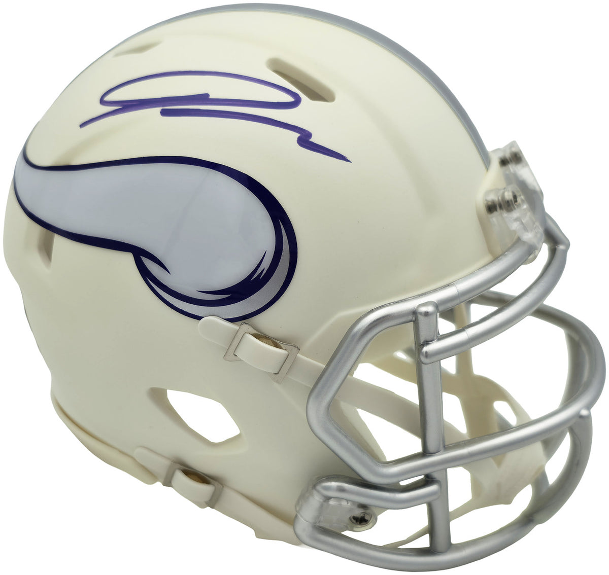 Jordan Addison Autographed Minnesota Vikings White 2024 Alternate Speed Mini Helmet (In Black) Beckett BAS QR Stock #261902