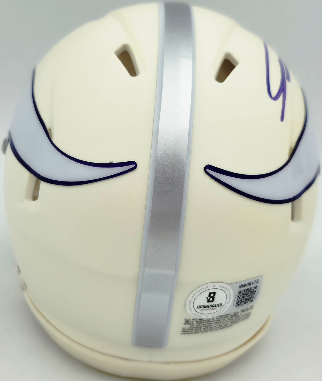 Jordan Addison Autographed Minnesota Vikings White 2024 Alternate Speed Mini Helmet (In Black) Beckett BAS QR Stock #261902