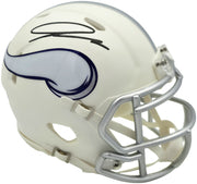 Jordan Addison Autographed Minnesota Vikings White 2024 Alternate Speed Mini Helmet (In Purple) Beckett BAS QR Stock #261903