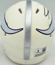 Jordan Addison Autographed Minnesota Vikings White 2024 Alternate Speed Mini Helmet (In Purple) Beckett BAS QR Stock #261903
