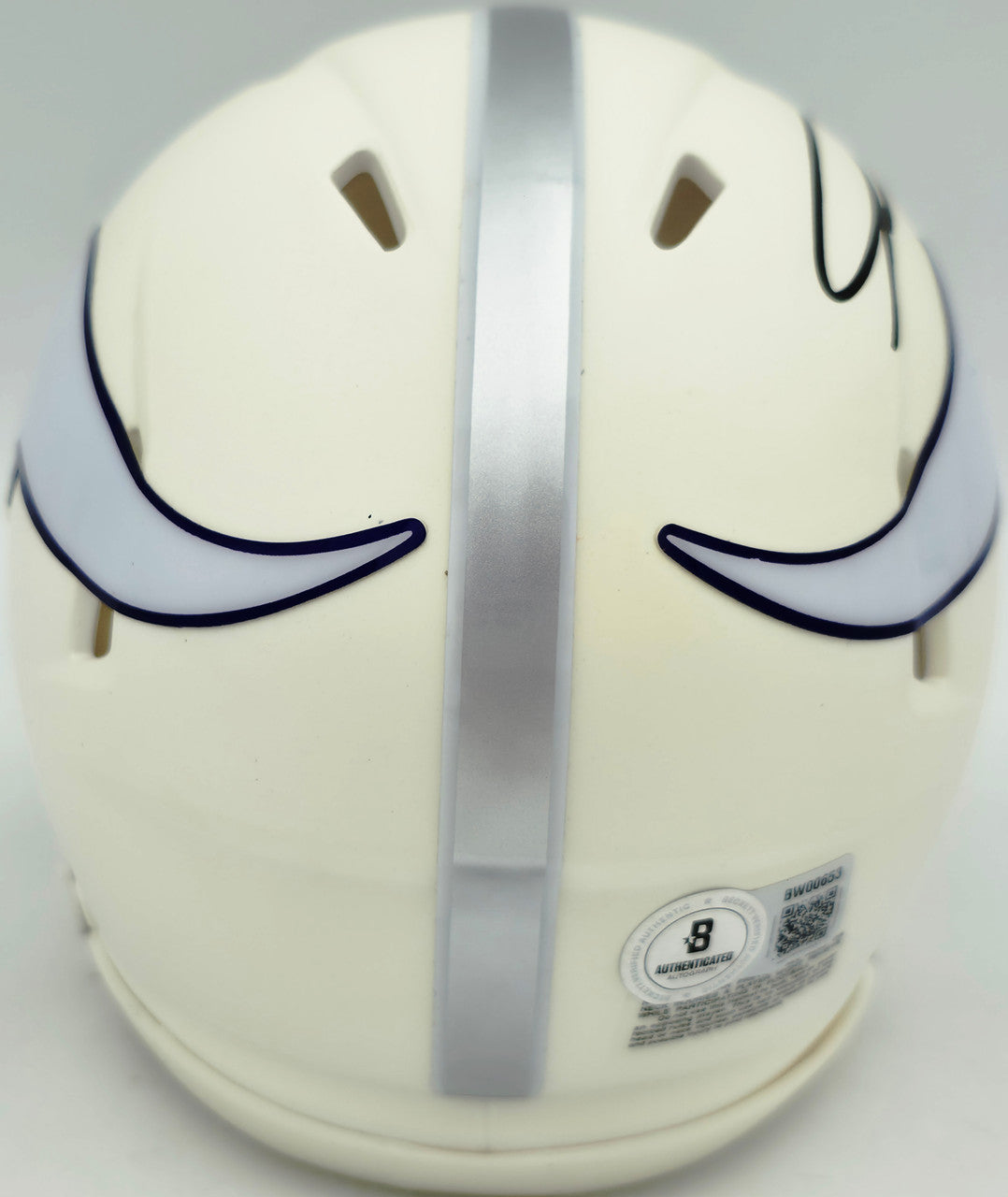 Jordan Addison Autographed Minnesota Vikings White 2024 Alternate Speed Mini Helmet (In Purple) Beckett BAS QR Stock #261903