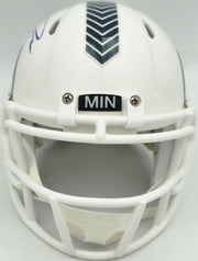 Jordan Addison Autographed Minnesota Vikings White 2024 Salute To Service Speed Mini Helmet (In Purple) Beckett BAS QR Stock #261905